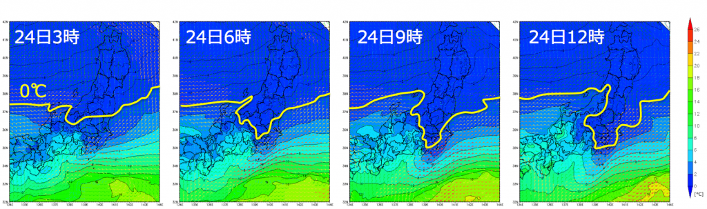 図５： 高度約500mの気温（気象庁毎時大気解析）